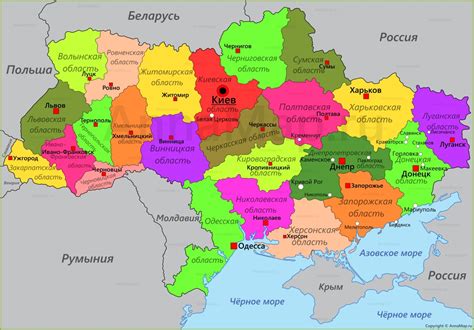 карта областей украины с городами